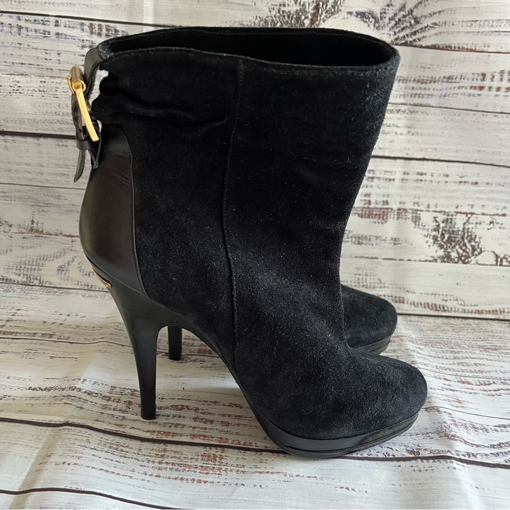 Michael Kors suede leather platform stiletto heel ankle boots gold detail size 8